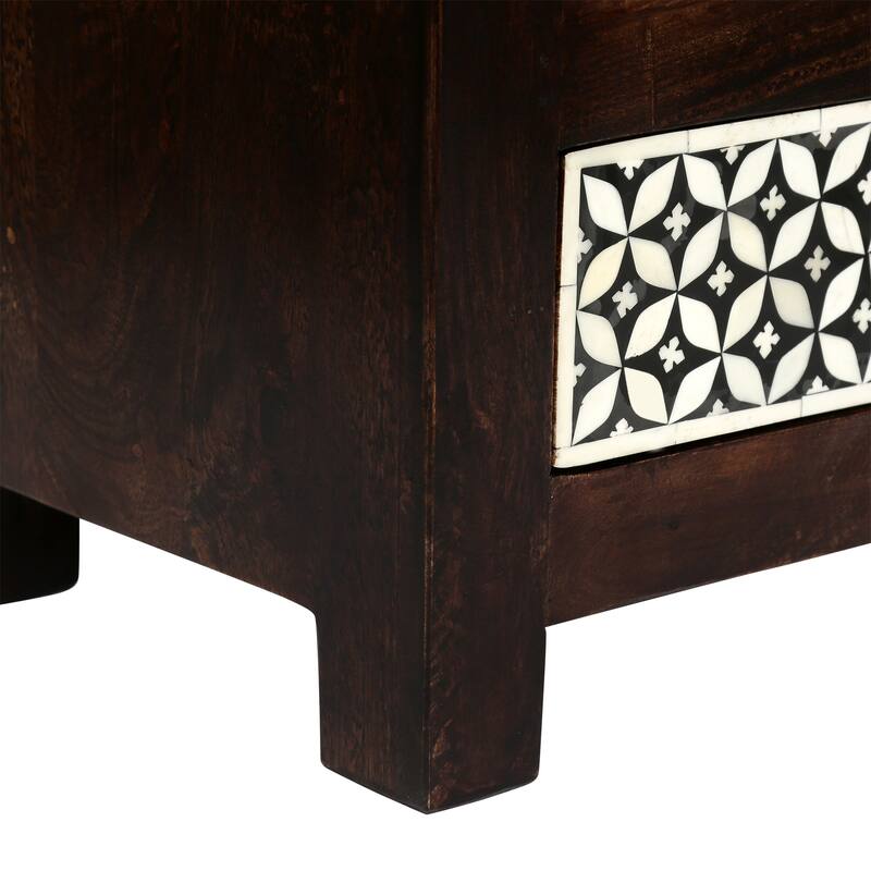 17" Retro Dark Walnut Wood Nightstand with 3 Drawers