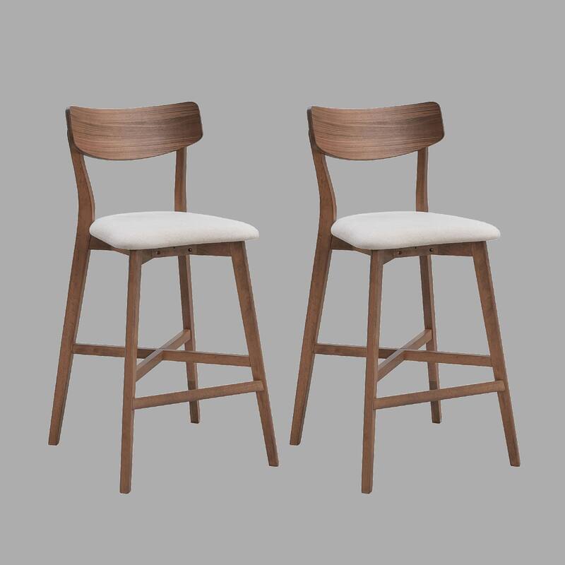 2-Piece Bar Chair Set, Solid Rubber Wood Frame, Upholstered Counter Stools with Footrest