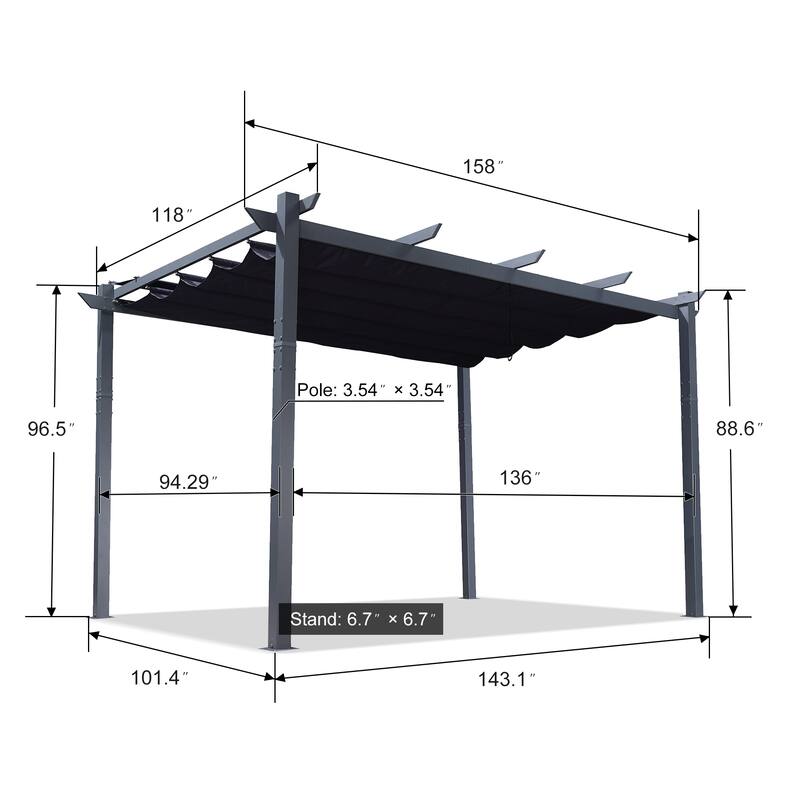 PURPLE LEAF Gazebo Outdoor Retractable Aluminium Grape Trellis Pergola with Extra Top Roof for Patio
