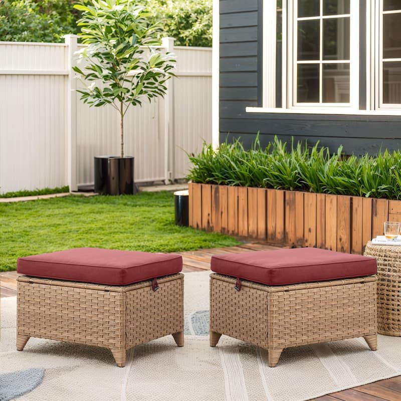 Outdoor Furniture Wicker Ottoman Patio Rattan Ottomans