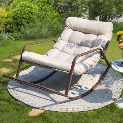 FINCATI Outdoor Oversized Rocking Lounge, 450 lbs Patio Rocker Recliner Chair, Papasan Rocking Chair, Large Lounge Rocker