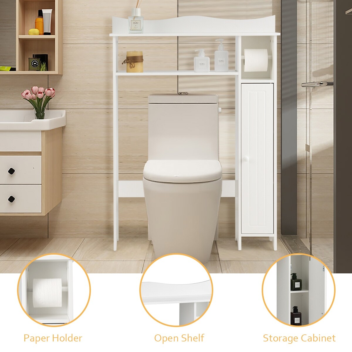 Shop Costway Wood Over The Toilet Storage Cabinet Bathroom Space Saver Overstock 31045040