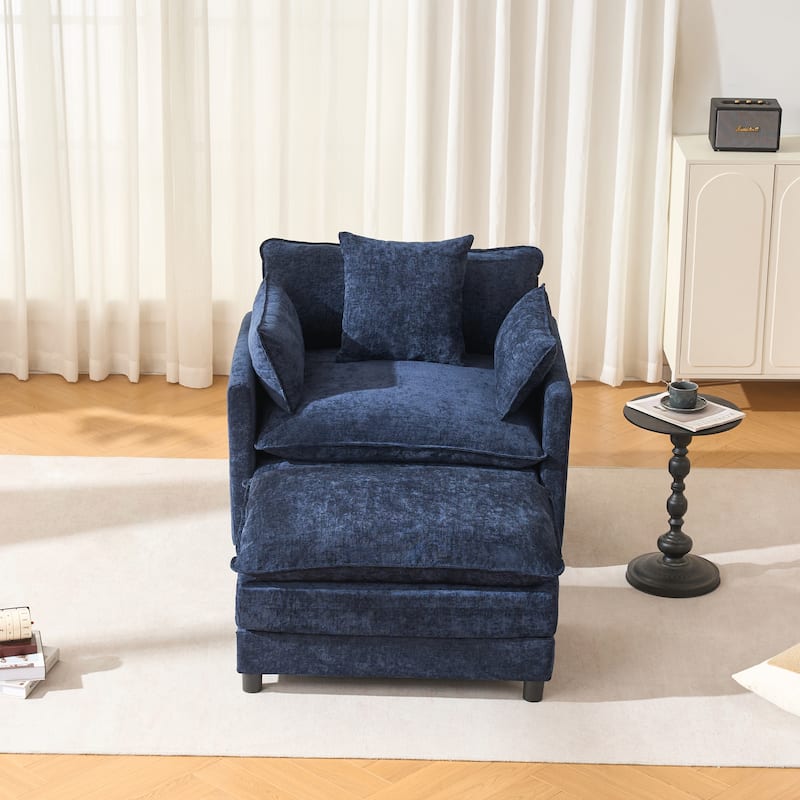 39.4" Modern Accent Chair with Ottoman, Living Room Club Chair Chenille Upholstered Armchair, Reading Chair for Bedroom
