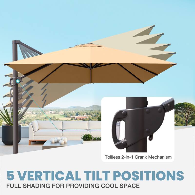 VredHom 10X13 FT Patio Outdoor Cantilever-Offset Umbrella with Base Stand