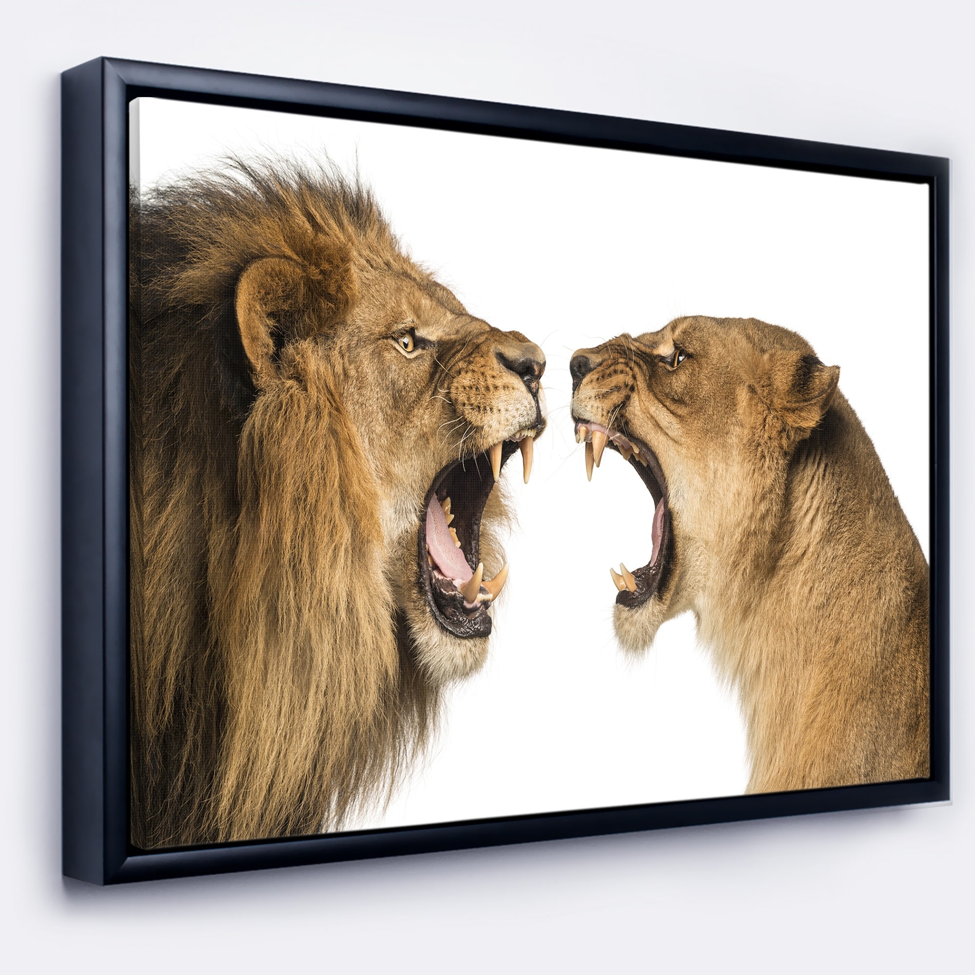 Shop Designart Lion And Lioness Roaring Abstract Framed Canvas