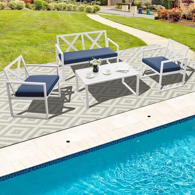 Gymax 4PCS Patio Furniture Set Outdoor Conversation Set Metal Frame w/