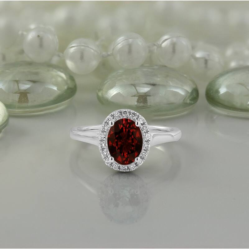 Auriya Classic 1ct Oval Garnet and Halo Diamond Engagement Ring 1/8cttw 14k Gold