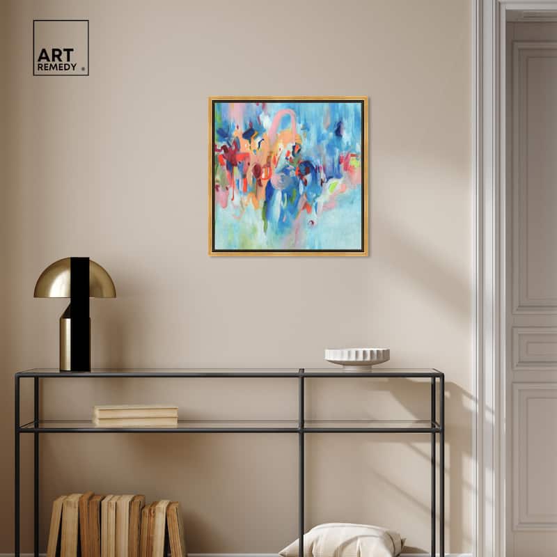 Art Remedy New Sky Framed Blue Abstract 1 Piece Canvas Wall Art