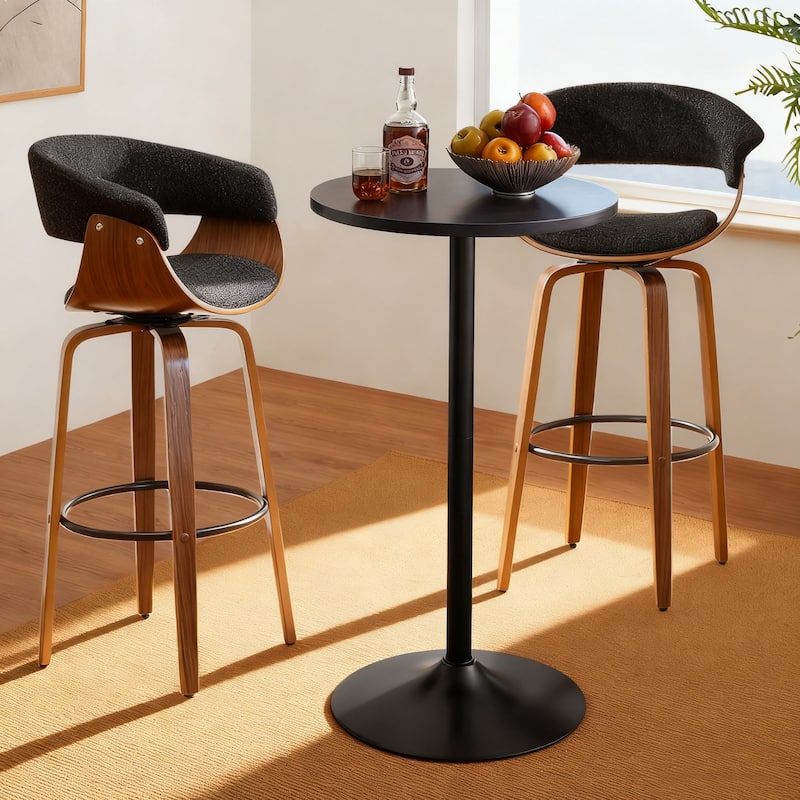 Glitzhome Set of 3 Leatherette Adjustable Swivel Bar Stool Pub Table Set