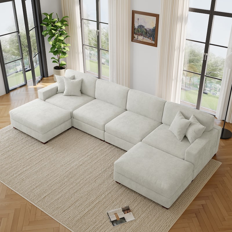 Modern Chenille Oversized Modular Sectional Sofa with 2 Ottoman