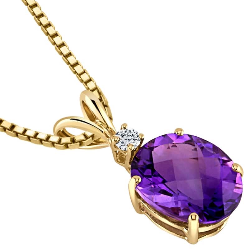 14k Yellow Gold Oval Shape 2.00 cts Amethyst Diamond Pendant