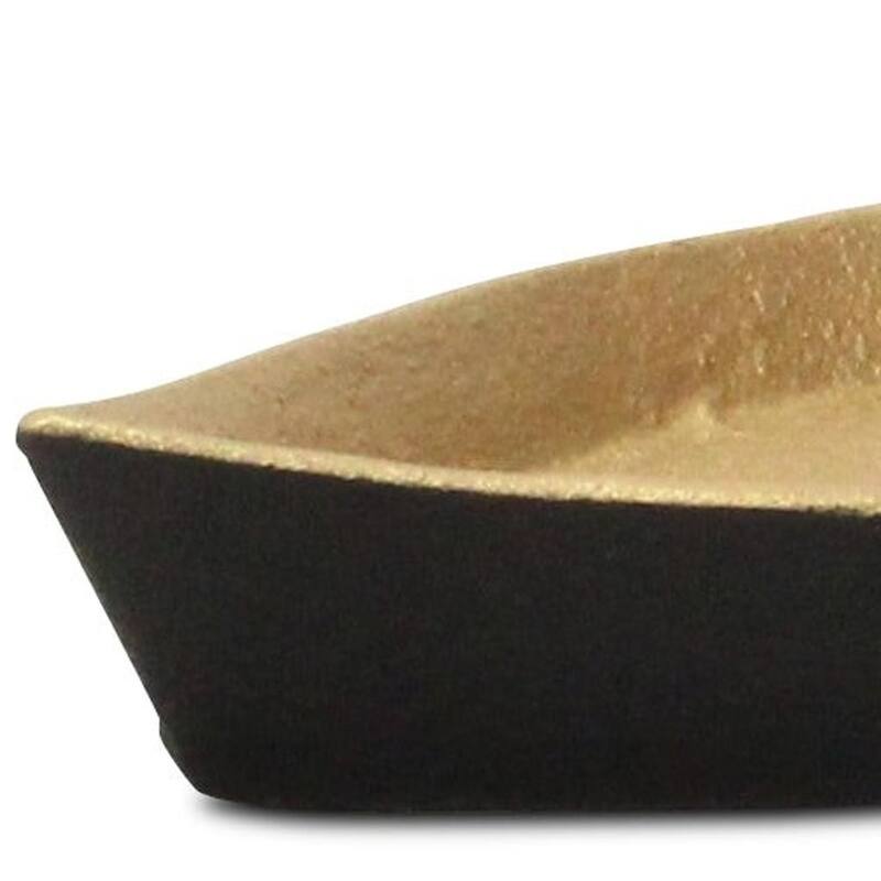 HomeRoots 10" Black And Gold Cast Iron Oval Boat Shaped Tray - 9.75 in. x 1.25 in. x 4.25 in.