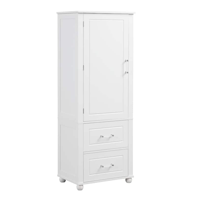 Modern Tall Bathroom Cabinet, Freestanding Storage Cabinet with 2 Drawers and Adjustable Shelves, for Bathroom, White