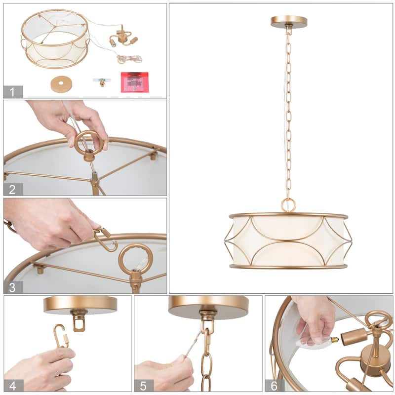 Flot Modern Farmhouse 3-light Wheel Chandelier Ceiling Lights with Fabric Shade Pendant Lights - D 17.5'' x H 68.5''