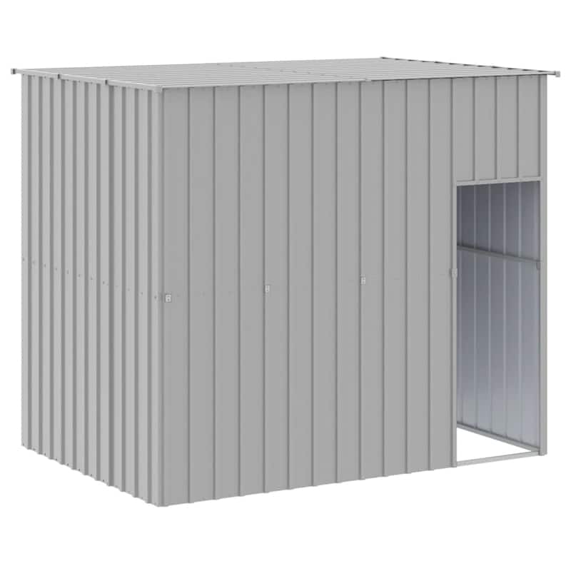 vidaXL Dog House with Run Light Gray/Anthracite multisize Galvanized Steel - 84.3" x 420.9" x 71.3" - Gray