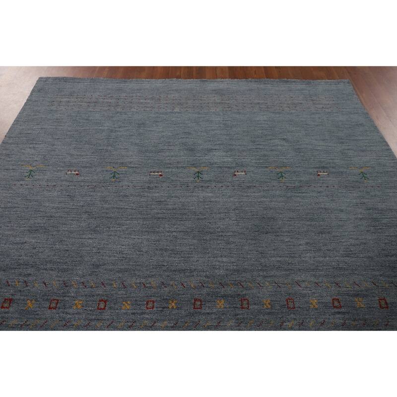 Blue Gabbeh Oriental Area Rug Hand-Knotted Wool Carpet - 6'9"x 9'10"