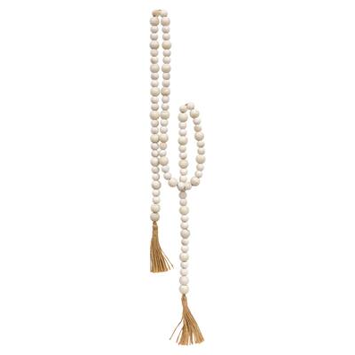 Distressed White Beaded Garland with Jute Tassels 57"L