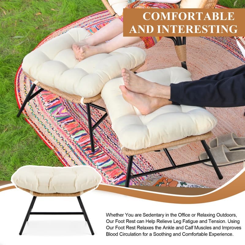 FINCATI 2-piece Oversized Luxury Patio Outdoor Ottomans with Cushions, Royal Rattan Wicker Square Footrests