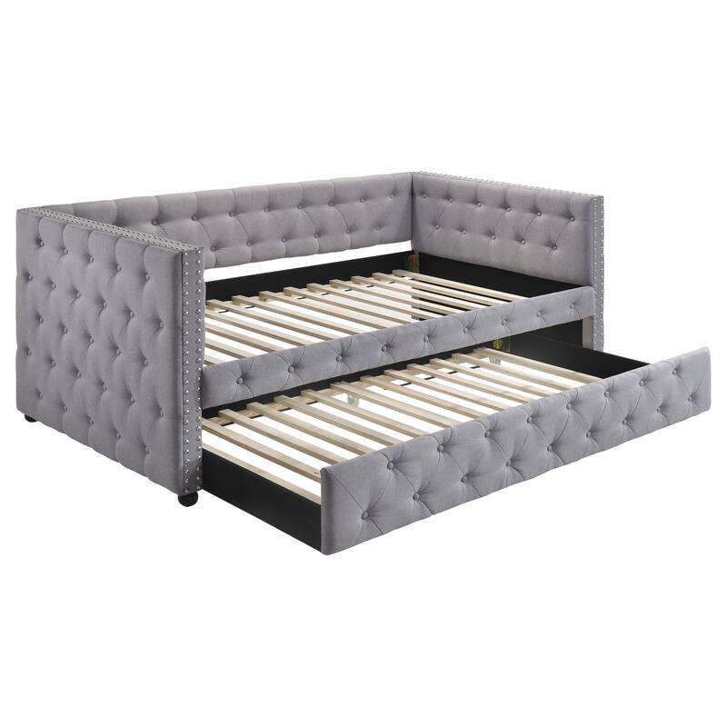 Mockern Upholstered Twin Daybed with Trundle Grey - Grey - Twin