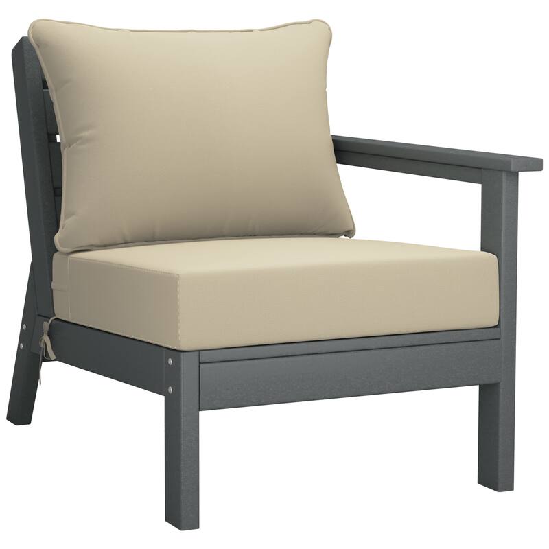 Birchwood All Weather HDPE Outdoor Patio Deep Seating Gray Right Arm Facing Chair With Cushions (1-Piece)