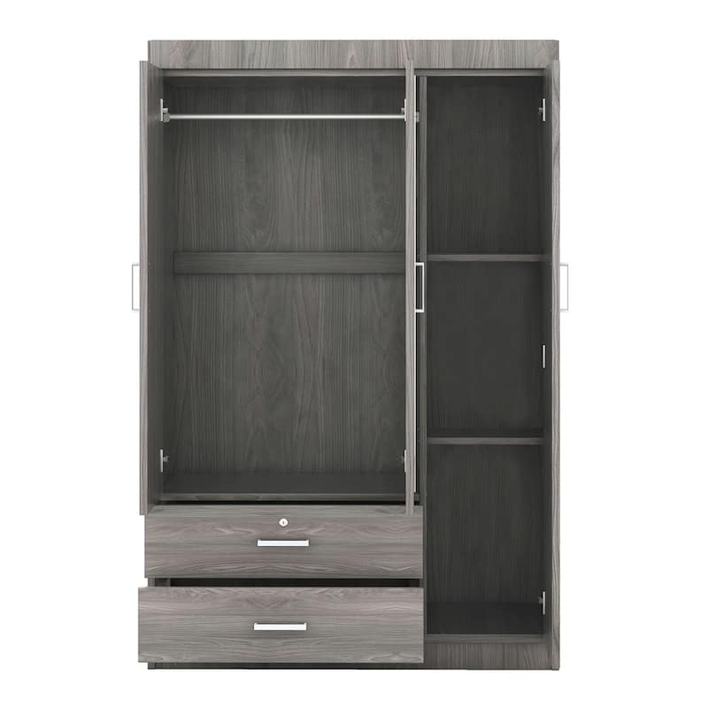 3-Door Mirror Wardrobe with Shelves