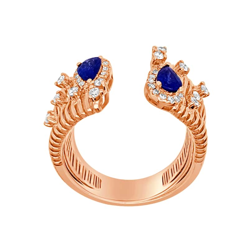 Auriya 14k Gold Sapphire and Diamond Dual Pear Halo Open Band 0.30 ct. tw. (F-G, VS)