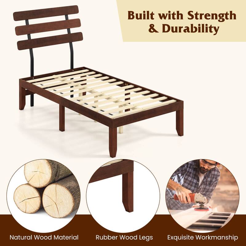 Costway 15.5 Inch Twin/Full/Queen Size Bed Frame with Retro Headboard