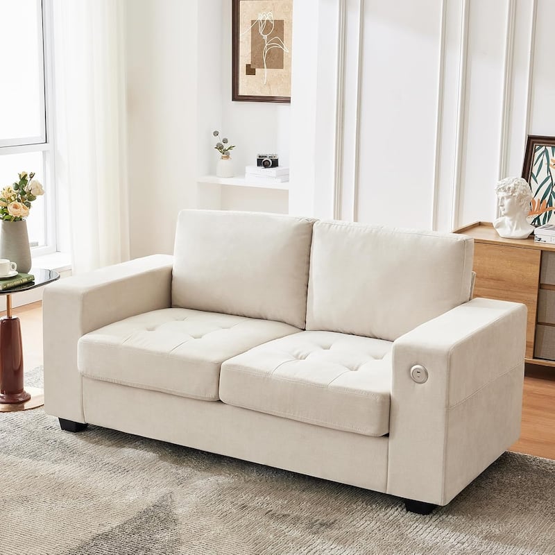 70" Chenille Loveseat Sofa with USB Charging – Modern Sectional w/Storage Pockets & Removable Cover for Living Room,