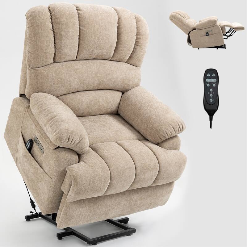 Roomfitters Oversized Power Lift Recliner Chair, Electric Massage Sofa with Heat & USB, Large Chenille Stand Up Armchair