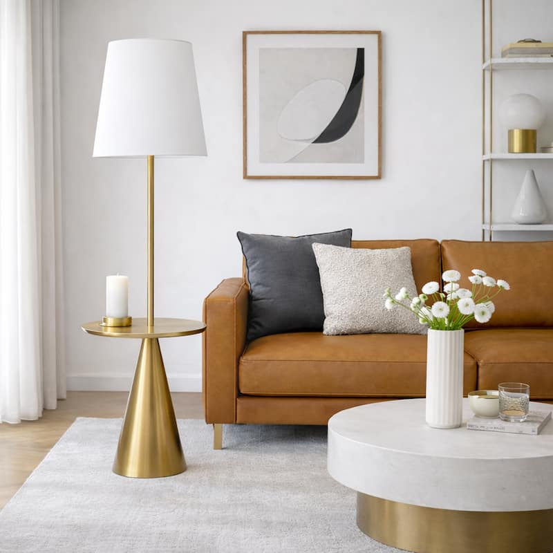 Stellar Beacon Brass Floor Lamp - White