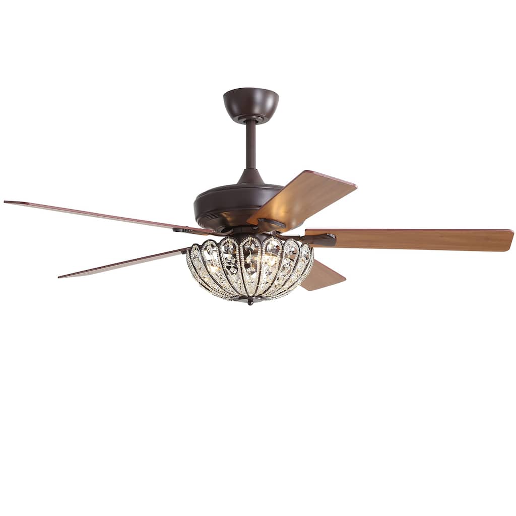Sofucor 52" Ceiling Fan with Light Remote, Classical Crystal Chandelier fan, 5 Blades & Reverse Airflow, Black