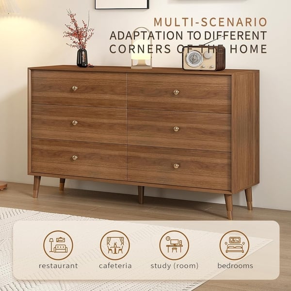 chinese dress ladies Walnut 6 Drawer Dresser 47 Inch Modern Mid Century — ShipItFurniture