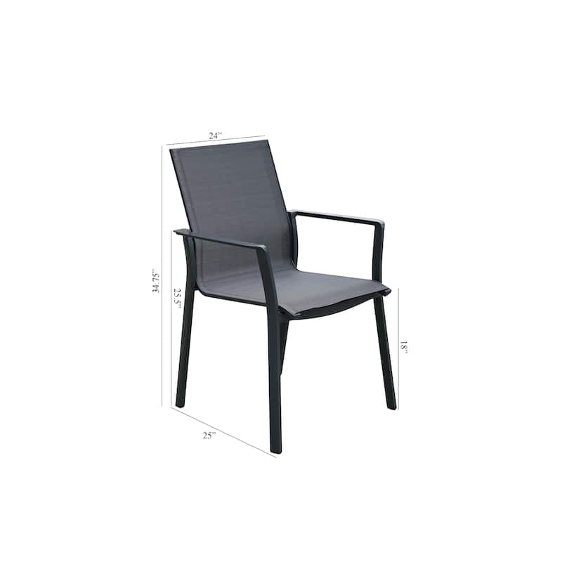 Nicola Dark Grey 7-Piece Aluminum Outdoor Dining Set with Sling Set in Pewter - N/A