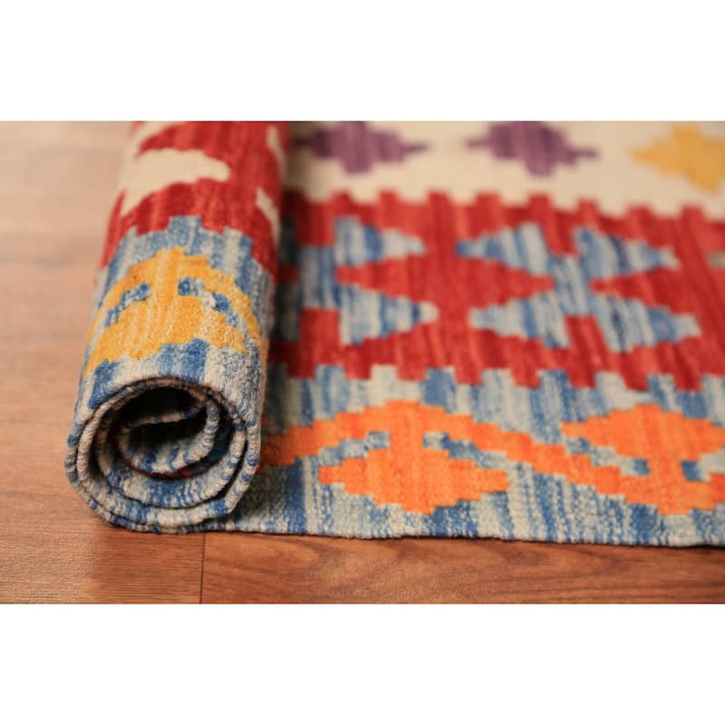 All-Over Geometric Kilim Oriental Large Rug Flatweave Wool Carpet - 10'0"x 15'9"