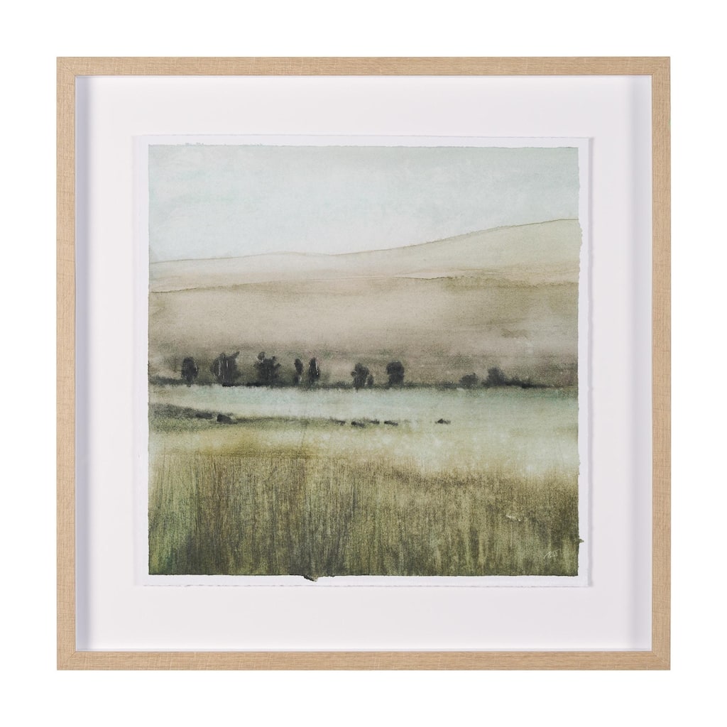 Rolling Fields I Hand Embellished Brown Framed Watercolor Art Print on Paper Mounted with Backing