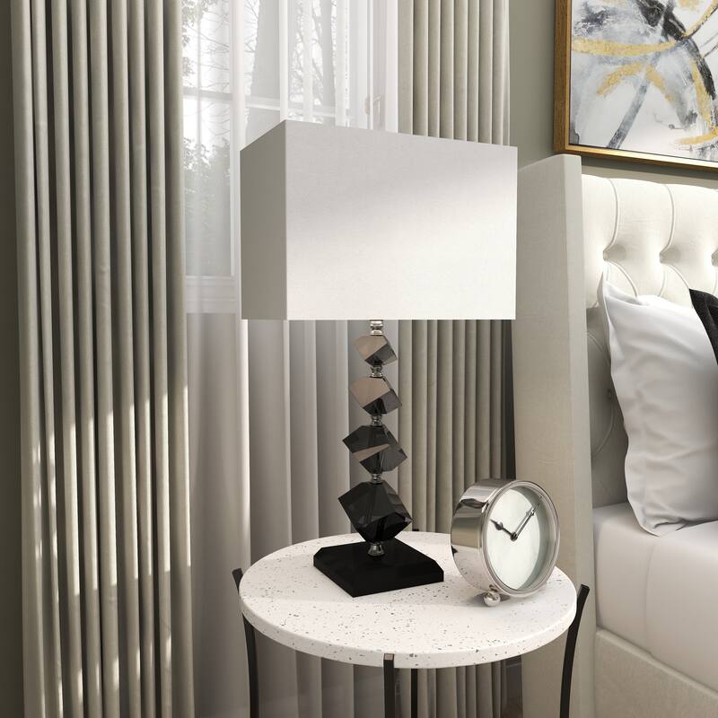 Black Crystal Geometric Diamond Inspired Room Table Lamp with Black Crystal Base