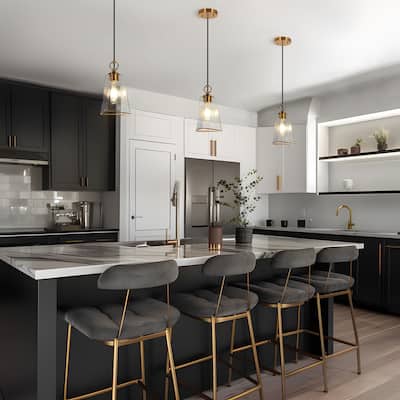 Modern 1-Light Gold Textured Glass Pendant Kitchen Island Light for Dining Room Bedroom - D 6.7" x H 71.7"Max