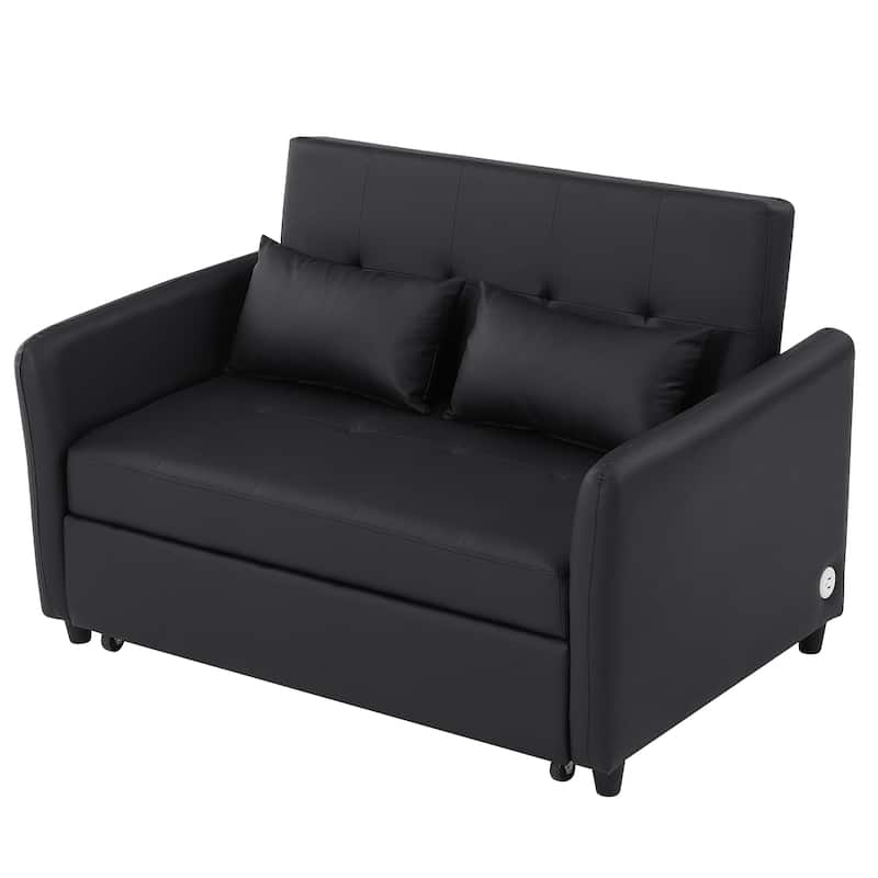 Convertible Sleeper Sofa Bed, 3-in-1 Adjustable Sofa Bed with USB Ports, Upholstered Loveseat Sofa with Armrest