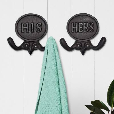 Wall Charmers Set of 2 His and Hers Metal Towel Hooks