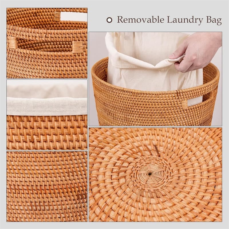 Rattan Laundry Hamper With Removable Liner Bag - 14.5"L x 10.2"W x 15"H