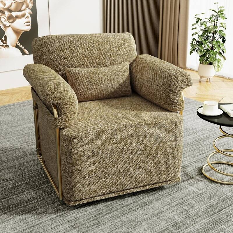 360 Degree Square Swivel Accent Sofa Chair with Gold Metal Legs