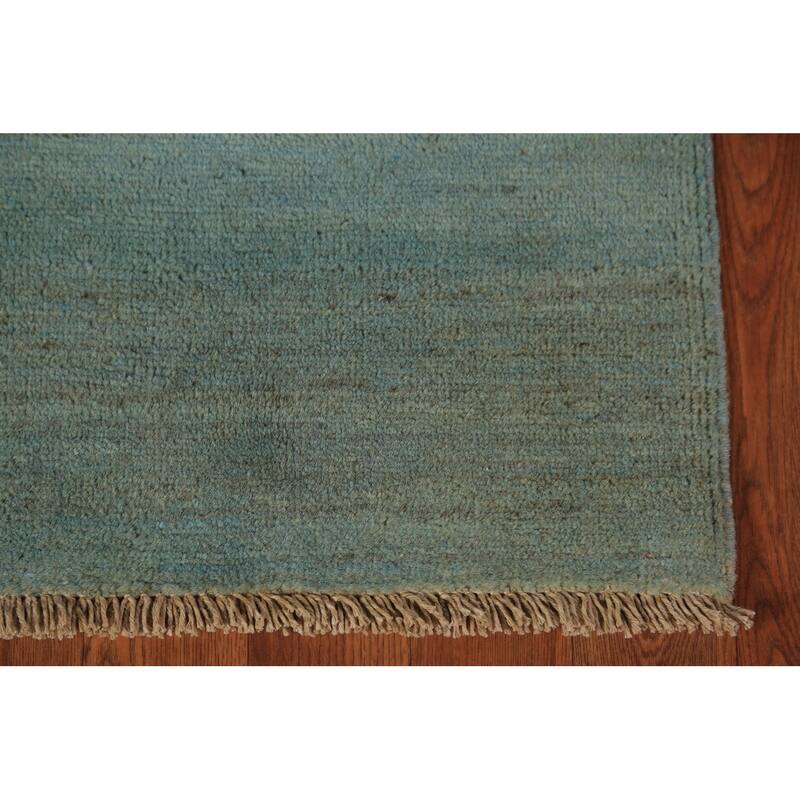 Green & Blue Gabbeh Modern Rug Handmade Stripe Wool Carpet - 3'4" x 4'10"