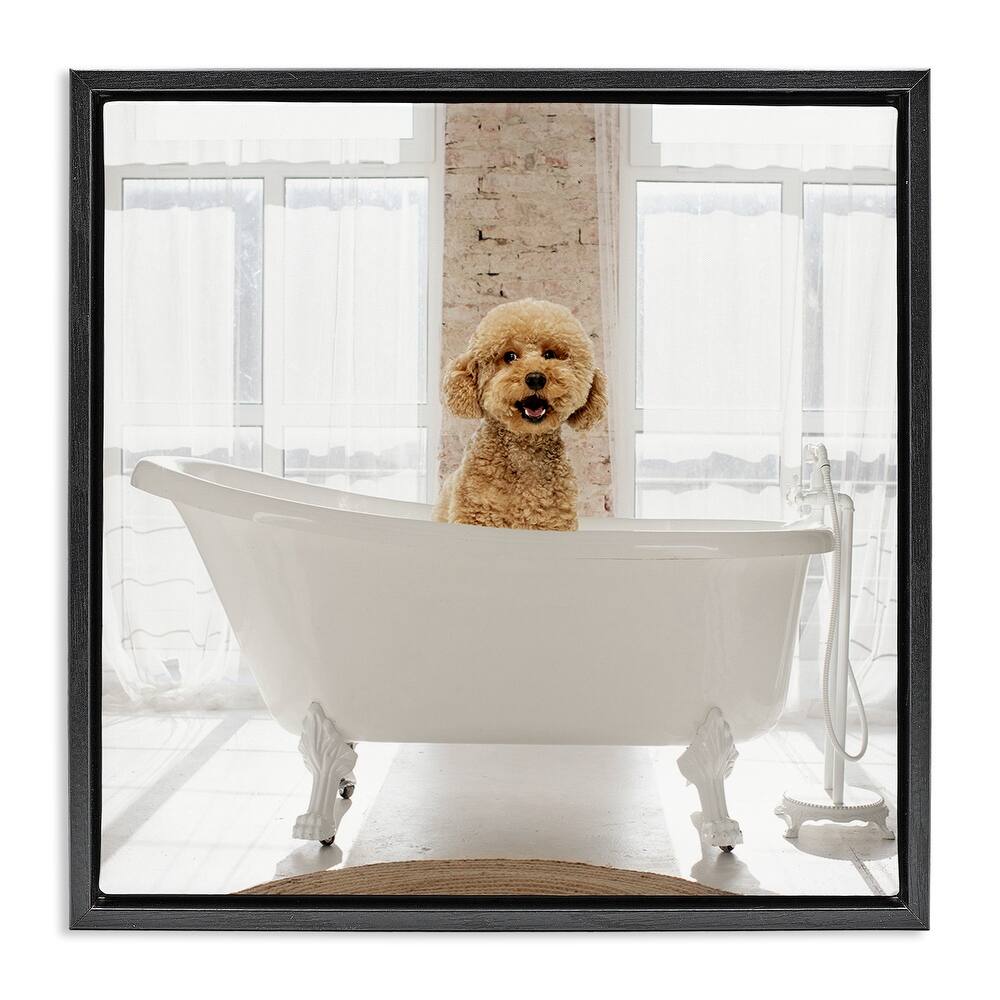 Stupell Happy Puppy in Bathtub Framed Floater Canvas Wall Art Design By CAD Designs