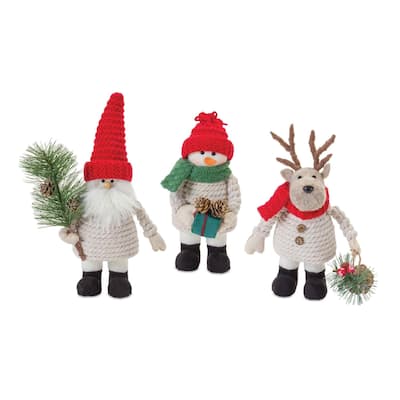 3 Santa Snowman & Moose Plush Christmas Tabletop Figurines 10.5"