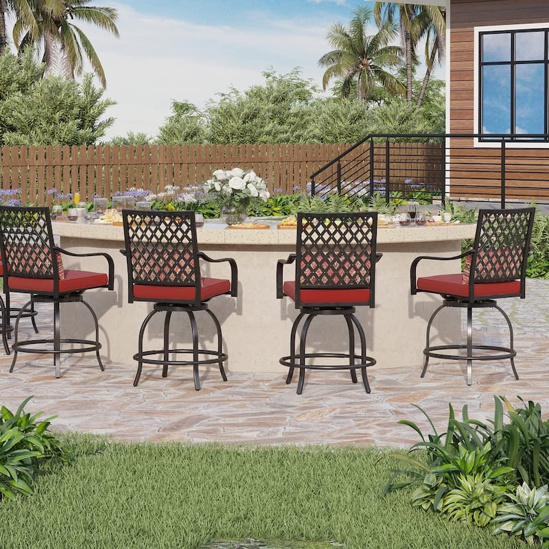 Outdoor Swivel Metal Cushioned Bar Height Patio Chairs Set of 4