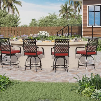 Outdoor Swivel Metal Cushioned Bar Height Patio Chairs Set of 4