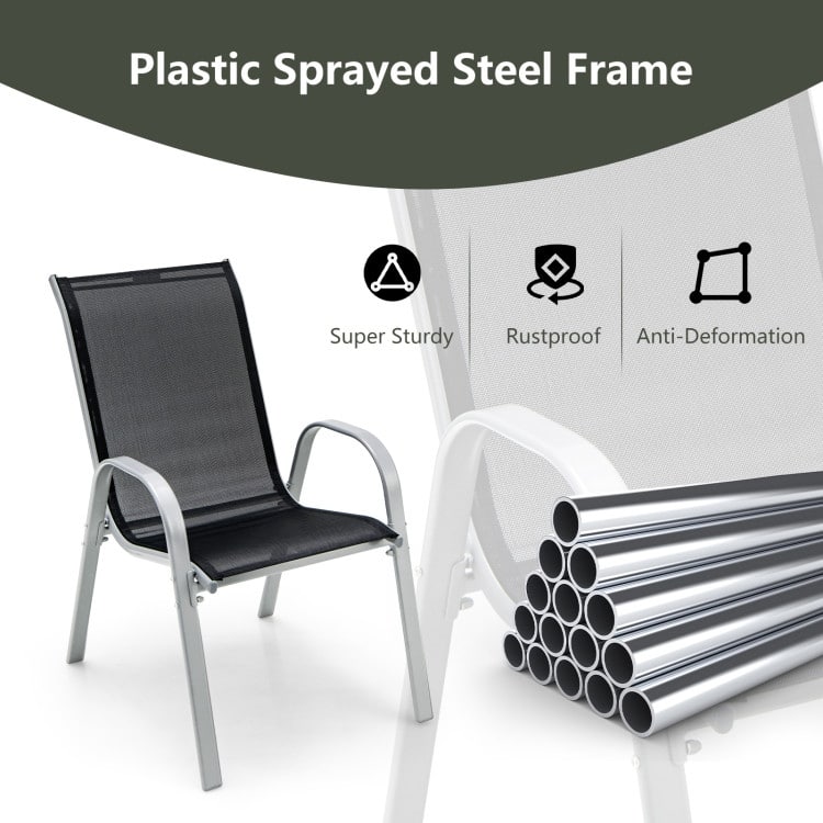 4 Pieces Stackable Patio Dining Chairs Set with Armrest - 29" x 21.5" x 35.5" (L x W x H)