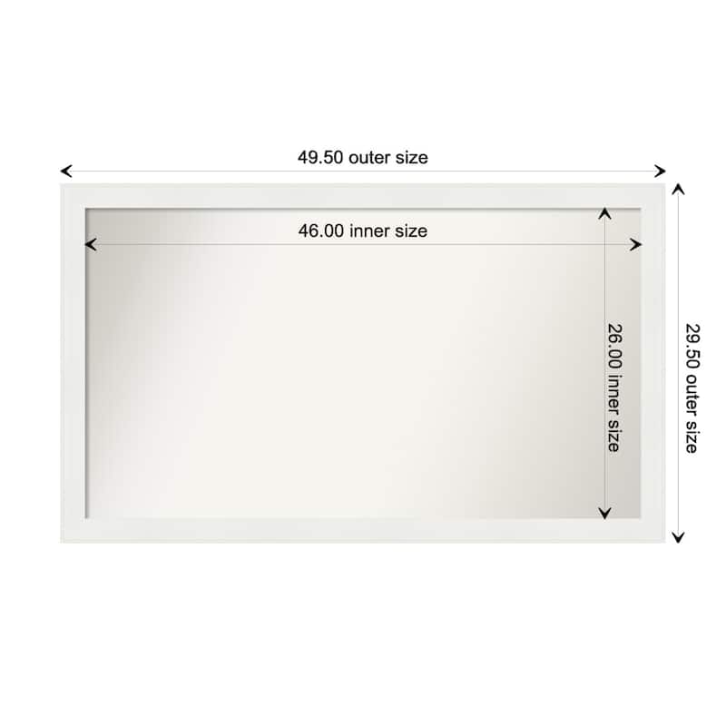 Vanity White Narrow Framed Non-Beveled Custom Wall Mirror, Bathroom Vanity Mirror - Outer Size: 49.5 x 29.5
