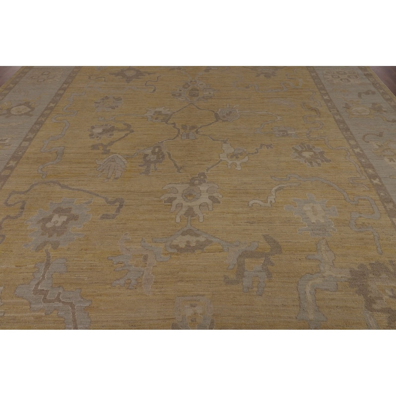 Hand Knotted Oriental 100% Wool Carpet Transitional All-Over Yellow & Gold Oushak Area Rug - 13' 6'' X 9' 10''