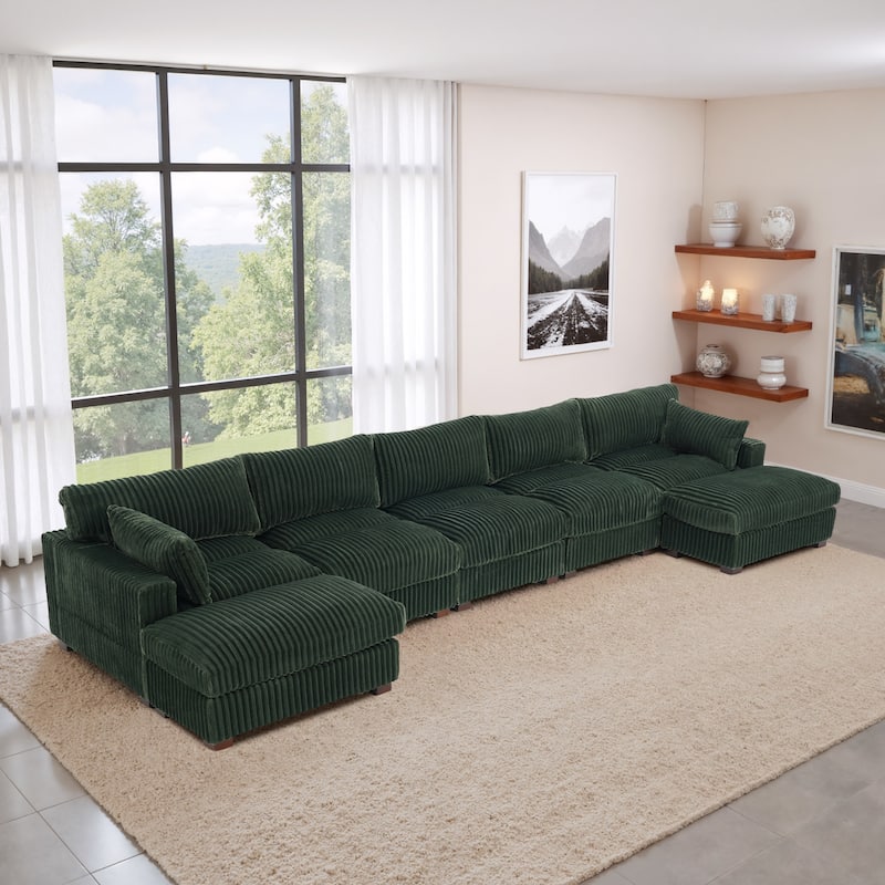 Oversized U-shaped Plush Modular Sectional Sofa Set - 7-piece/Green